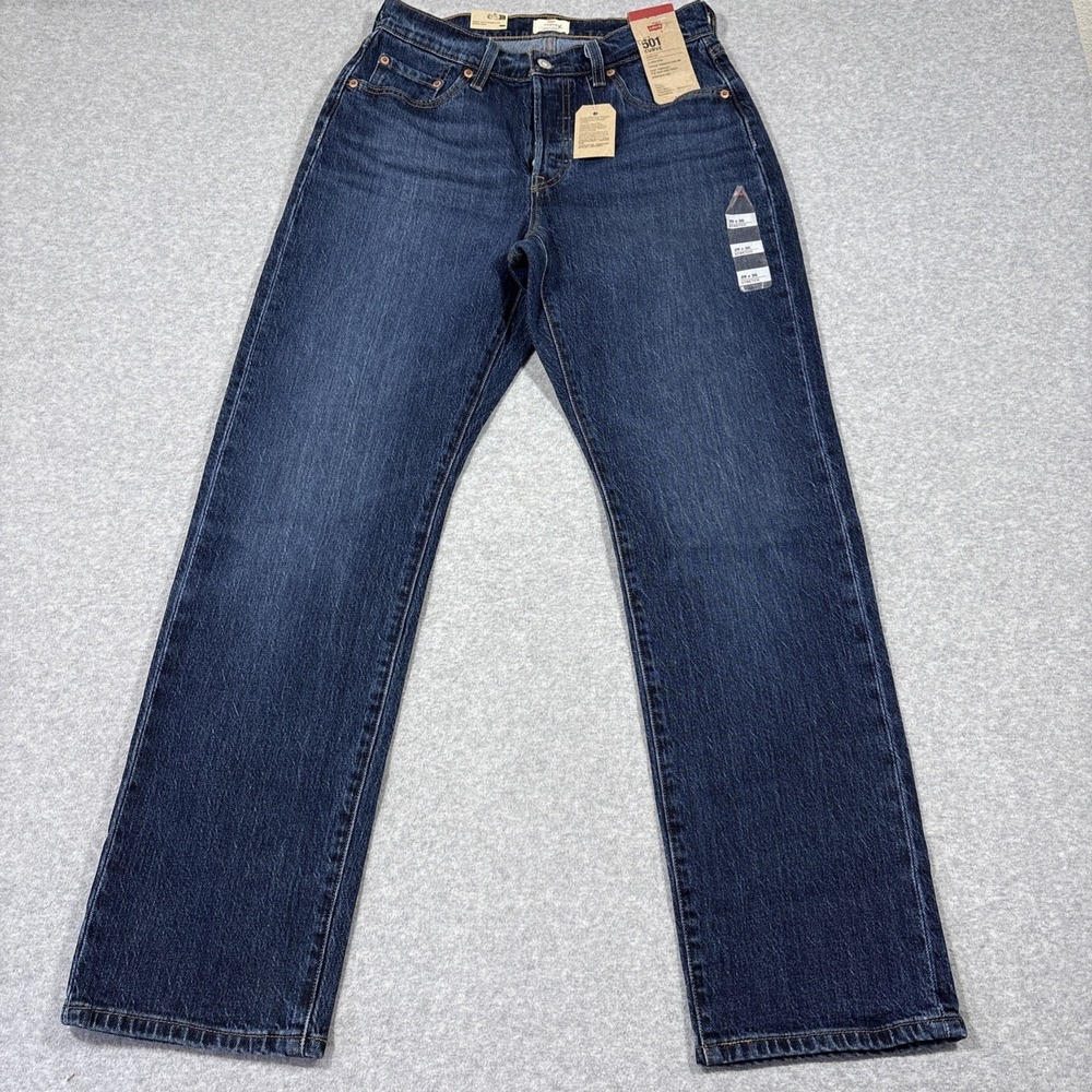 NWT Levis 501 Curve Jeans Women 29x30 Dark Wash Straight High Rise Stretch Denim